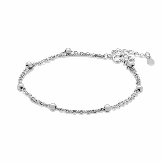 Double Chain Silver Bead Bracelet