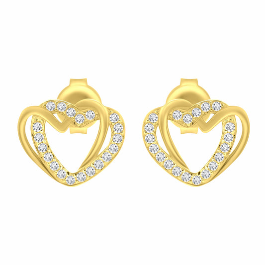 Double Heart CZ Gold Earrings
