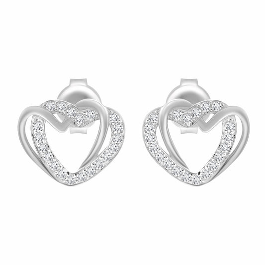 Double Heart CZ Silver Earrings