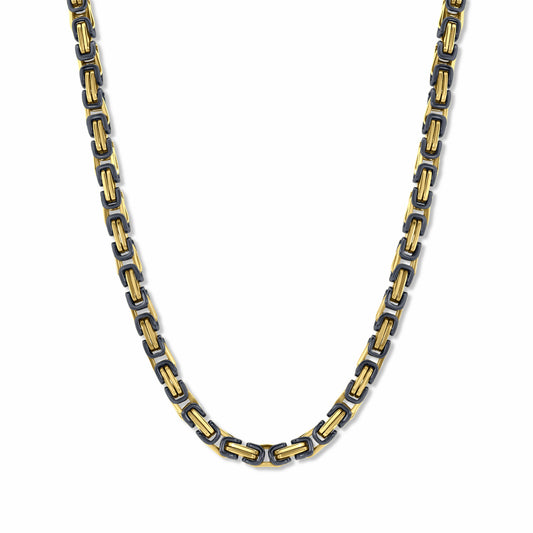 Byzantine Box Link Chain Gold Black 5mm on white background. Luxury tarnish-free Men's Chain.