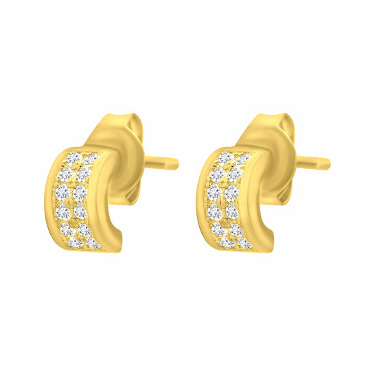 Sparkling Halves CZ Gold Earrings