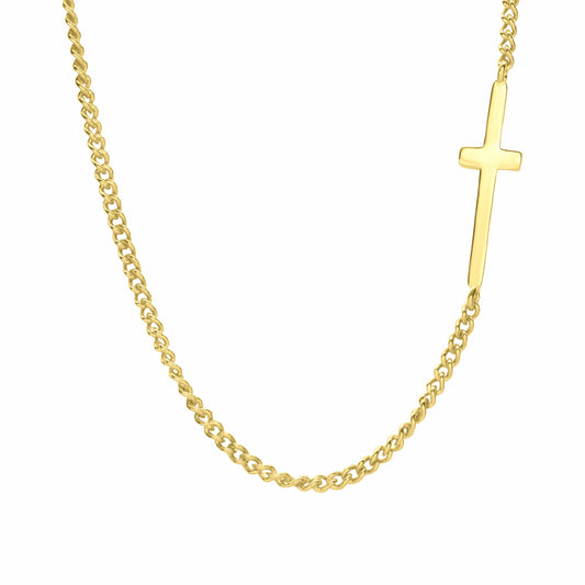 Asymmetric Sideways Cross Gold Necklace