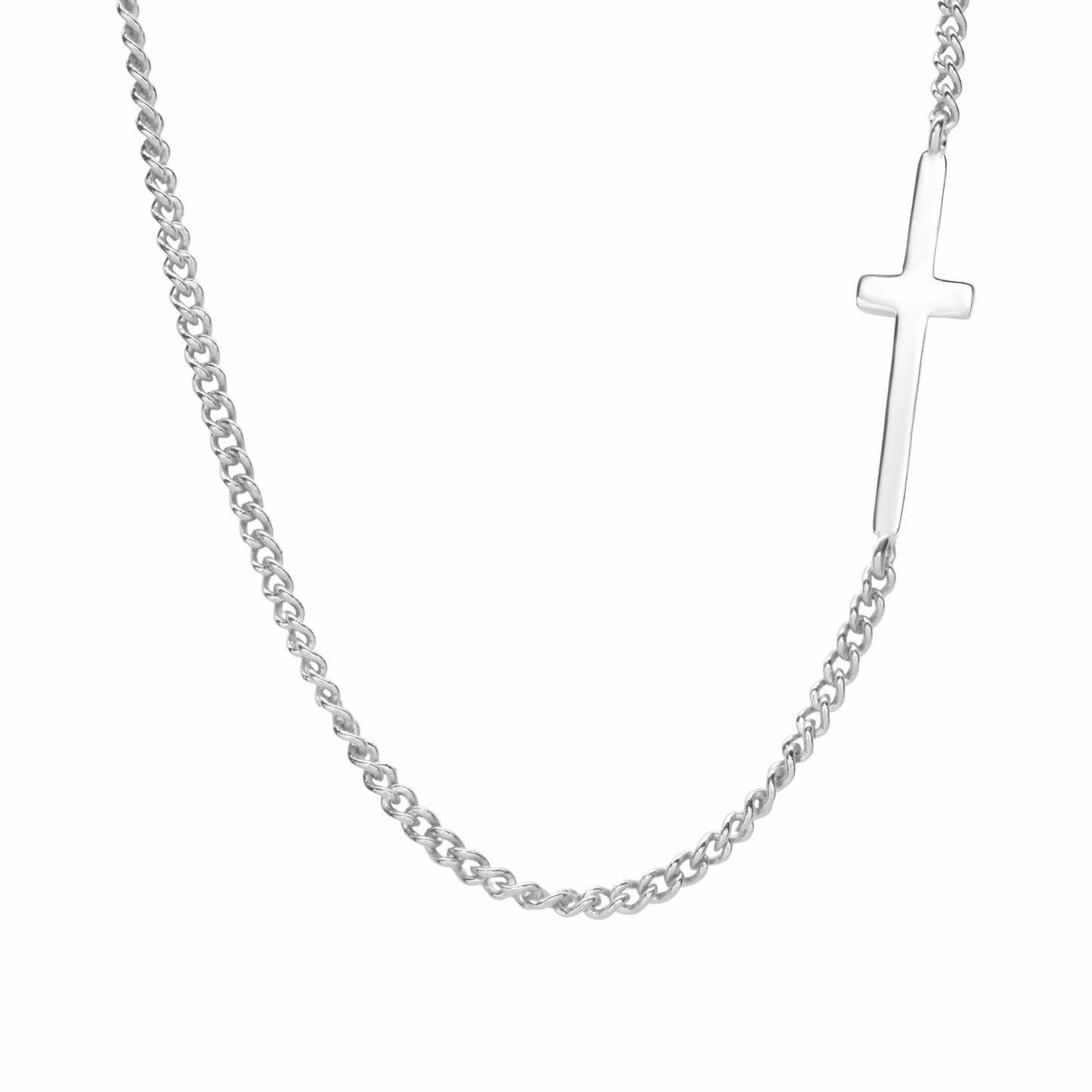 Asymmetric Sideways Cross Silver Necklace