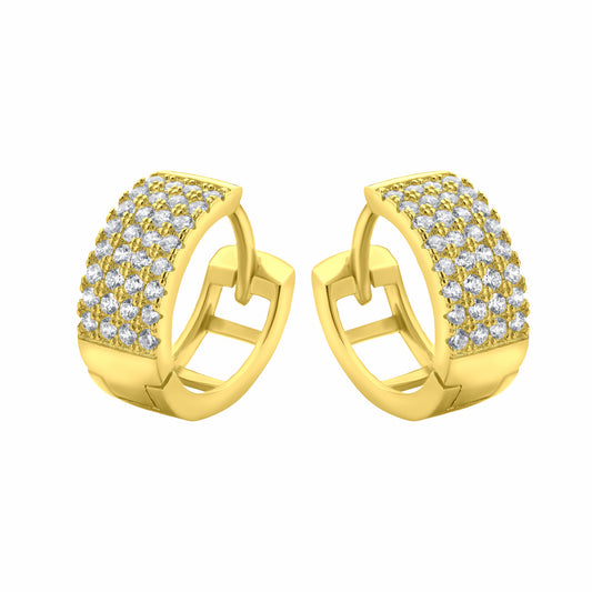 Flat Huggie Hoops CZ Gold Earrings