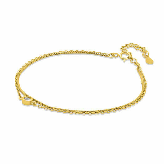 Box Link Double Layer Gold Bracelet on white background.
