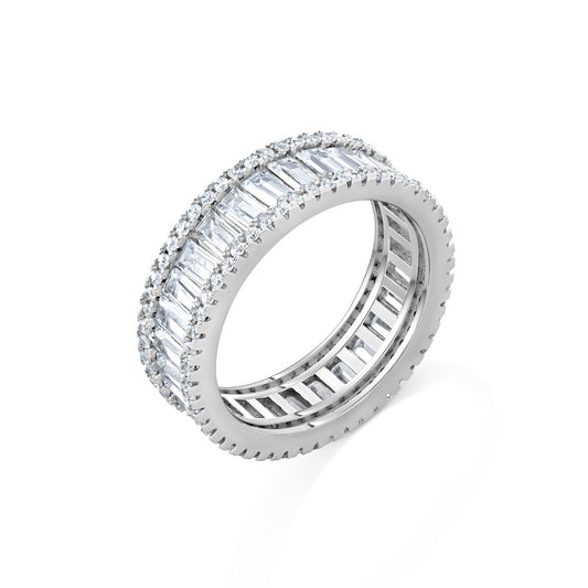 Baguette Cut Cubic Zirconia Full Eternity 925 Sterling Silver Band Ring on white background