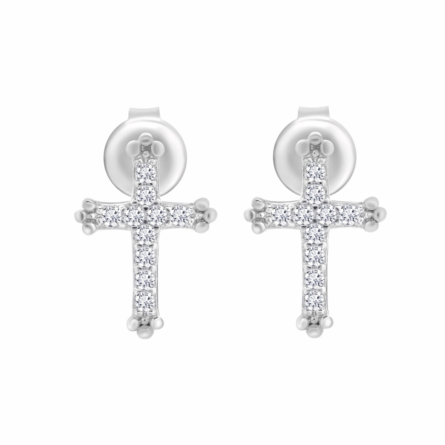 Iced Cross Silver Stud Earrings