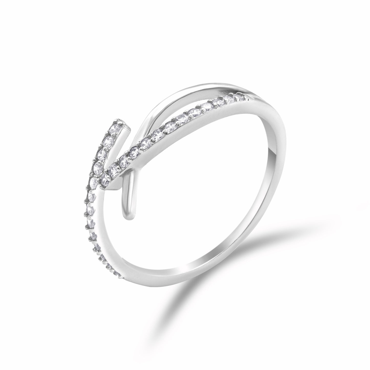 Criss Cross Silver CZ Ring