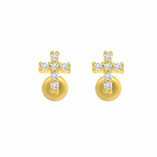 Cross CZ Gold Earrings