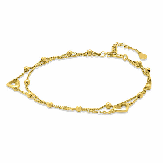 Heart Bead Gold Double Bracelet