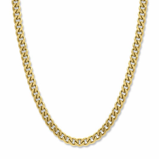 Cuban Chain Gold 5mm on white background. Luxury, lifetime Men's Jewellery.