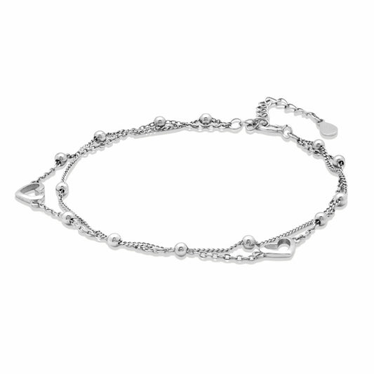 Heart Bead Silver Double Bracelet