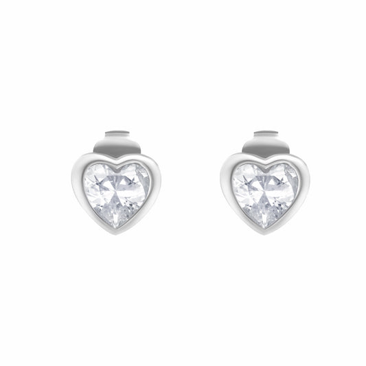 Classic Heart shape Cubic Zirconia 925 Sterling Silver Earrings on white background