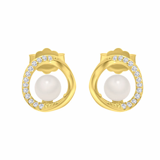 Elegant Pearl CZ Gold Earrings