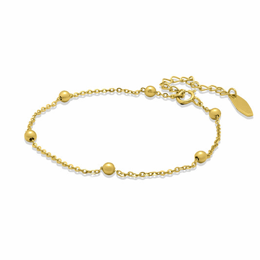 Bead Chain Gold Bracelet on white background.