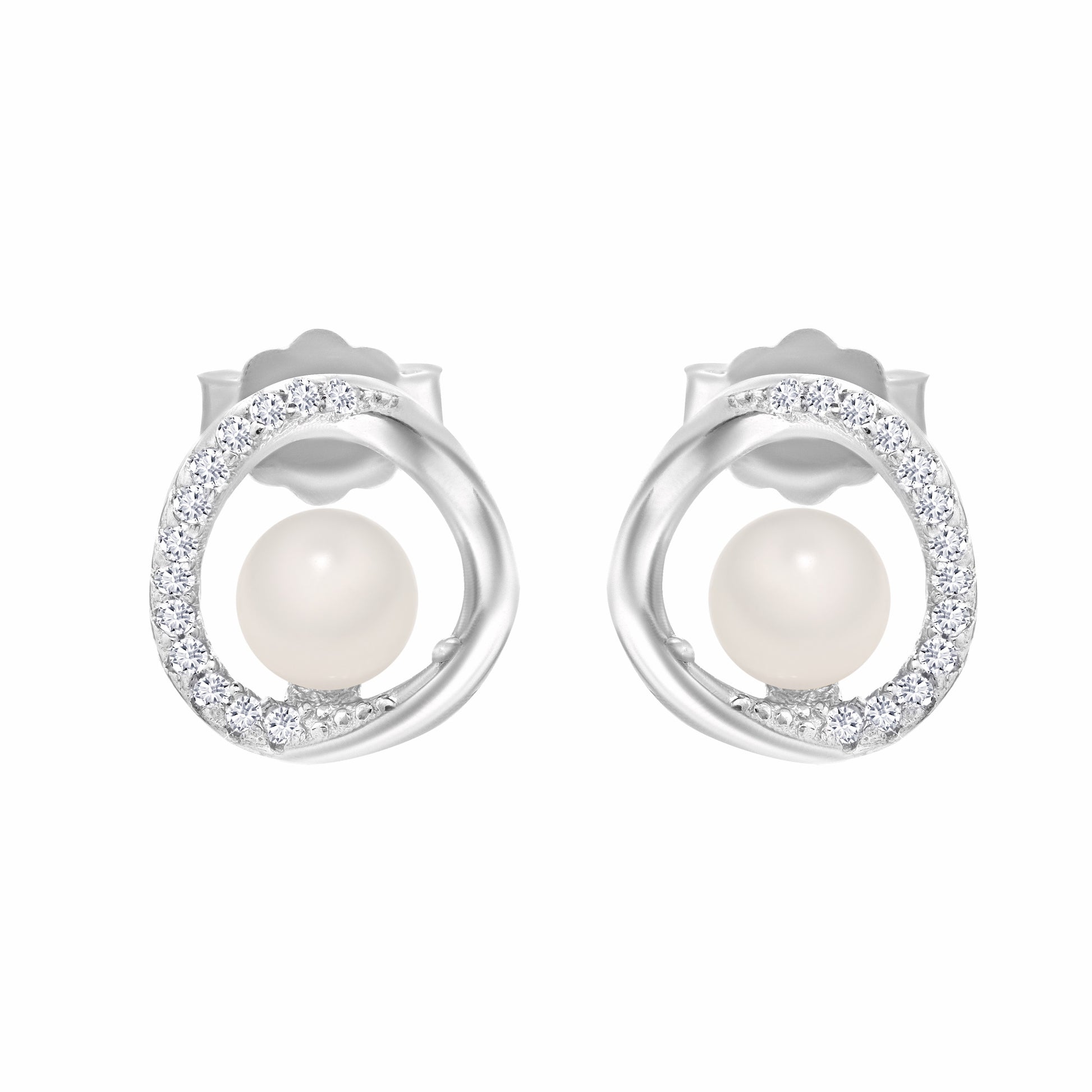 Elegant Pearl Cubic Zirconia 925 Sterling Silver Earrings on white background