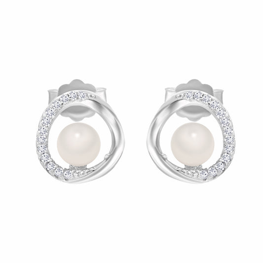 Elegant Pearl CZ Silver Earrings