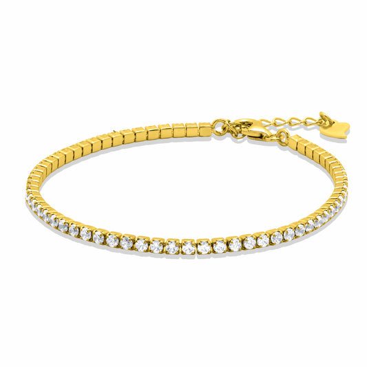 Tennis CZ Gold Bracelet on white background
