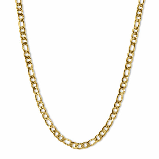 Figaro Link Chain Gold 5mm on white background. Waterproof Men's jewellery.