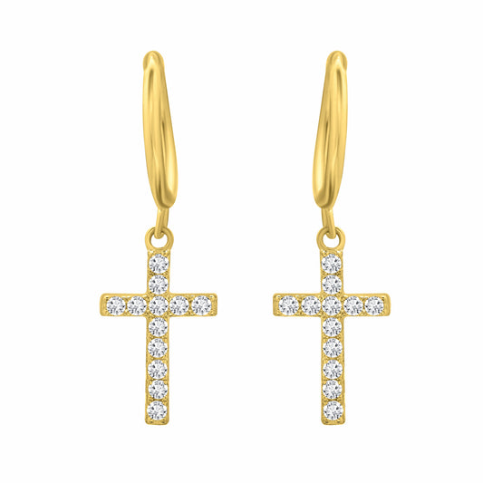 Iced Cross Hoop Gold Earrings