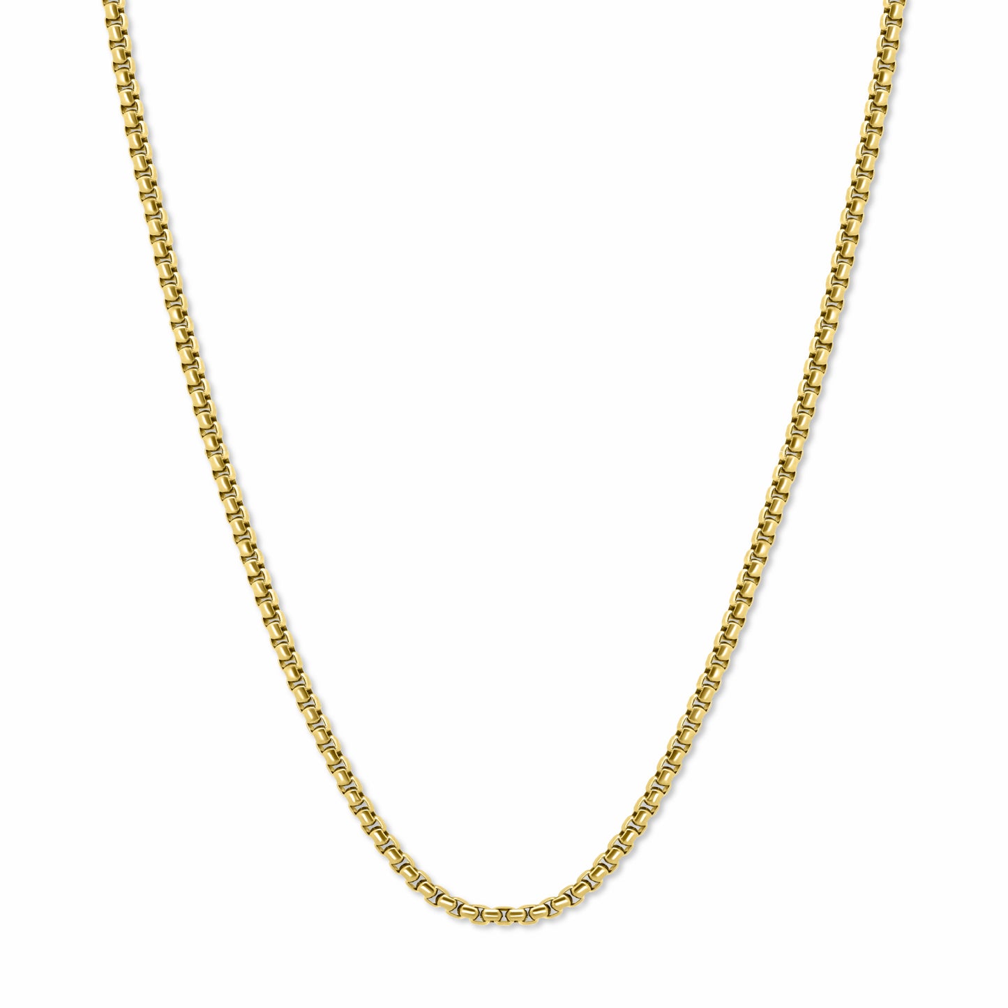 Round Box Link Chain Gold 3mm on a white background