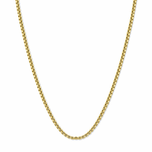 Round Box Link Chain Gold 3mm on a white background