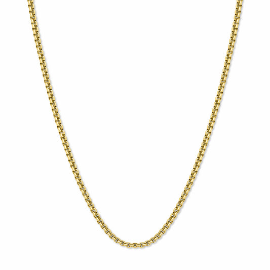Round Box Link Chain Gold 3mm on a white background