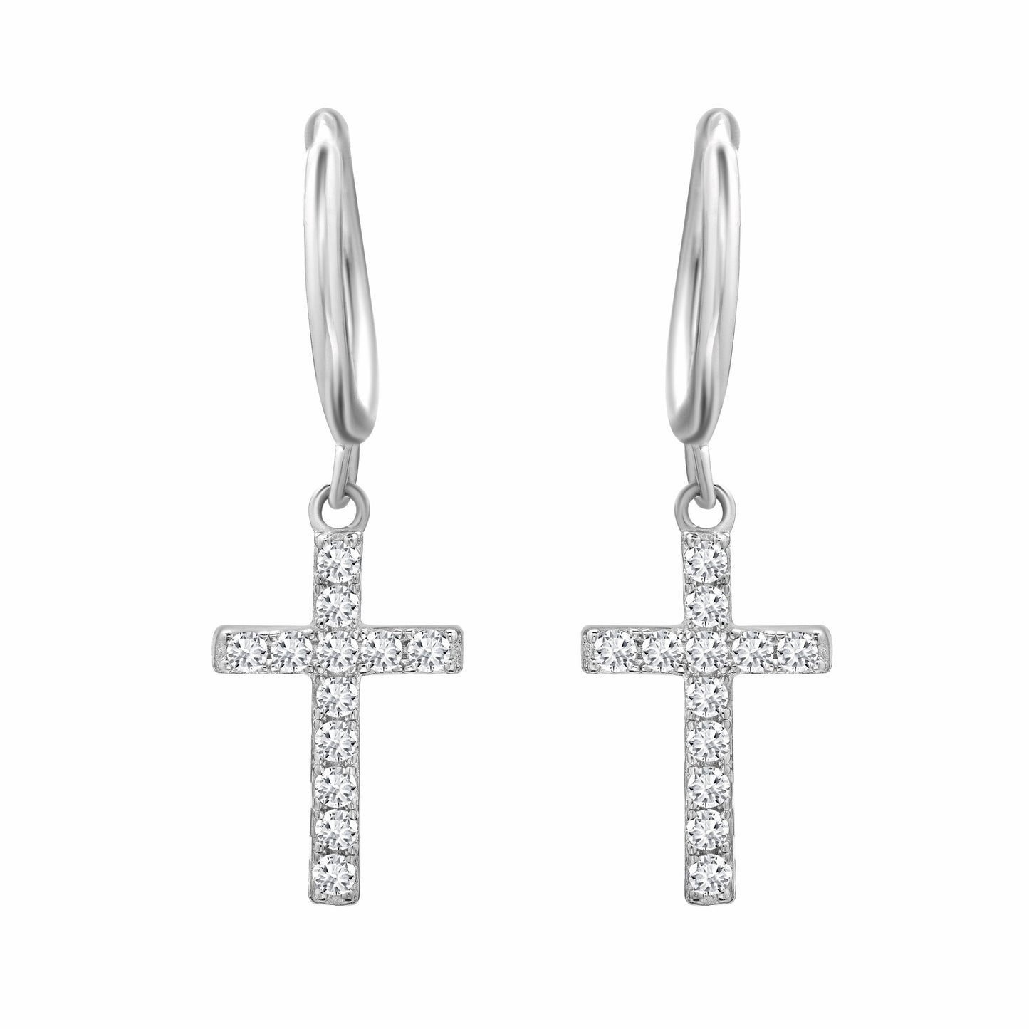 Products Cross Hoop CZ Silver Earrings