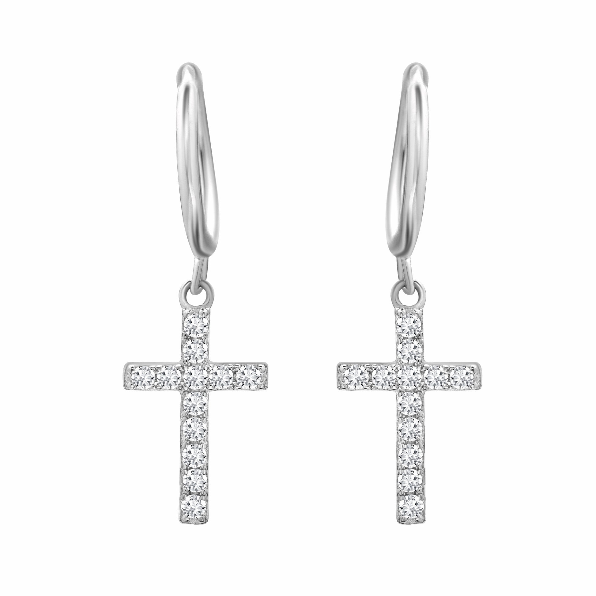 Products Cross Hoop CZ Silver Earrings