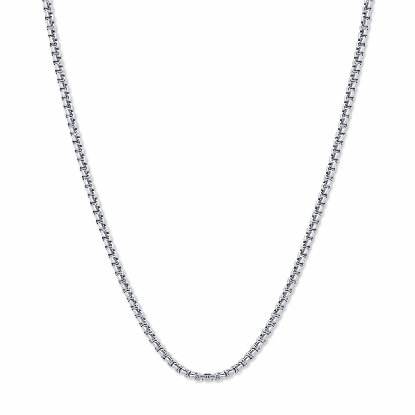Round Box Link Chain Silver 3mm on a white background