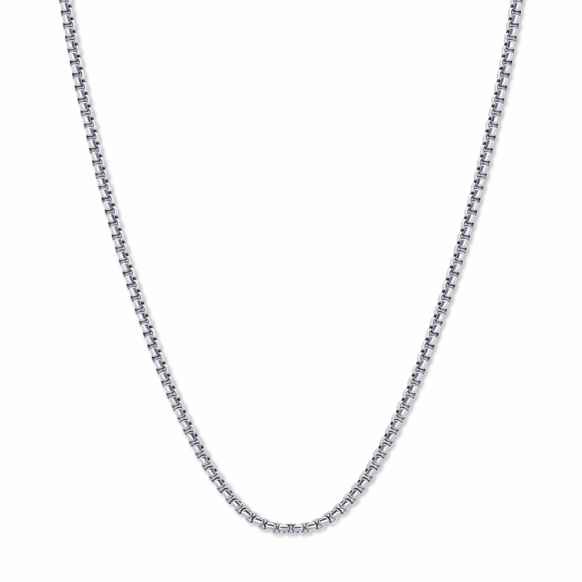 Round Box Link Chain Silver 3mm on a white background