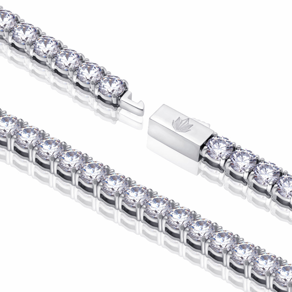 Tennis Silver Bracelet 5mm Round Cut Cubic Zirconia crystals box clasp with Crysttal engraved logo.