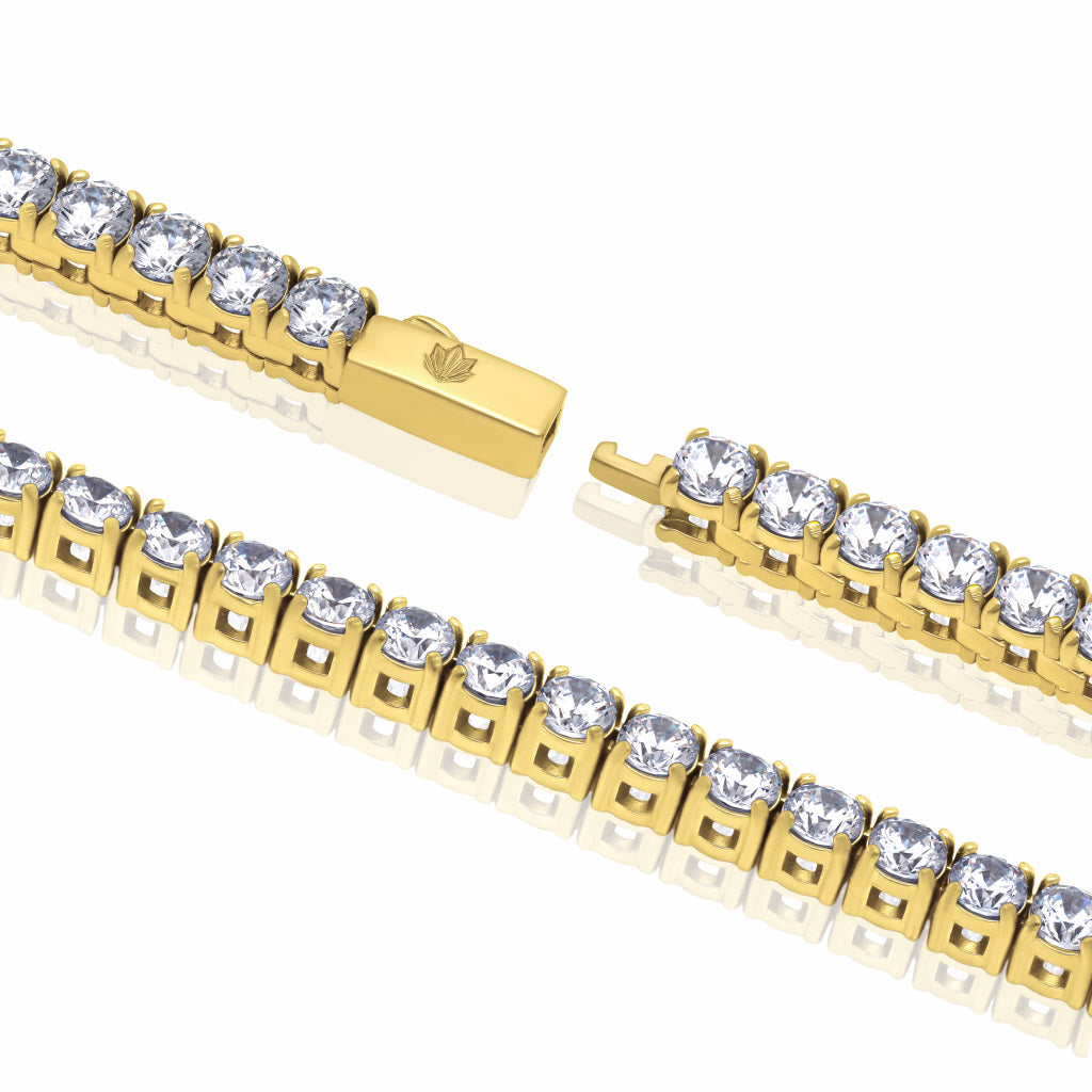 Tennis Gold Bracelet 3mm Round Cut AAAAA Cubic Zirconia crystals box clasp with Crysttal engraved logo.