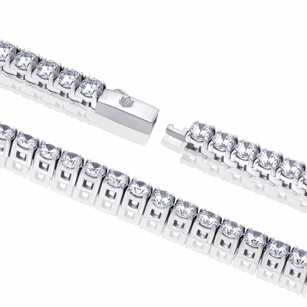 Tennis Silver Necklace 3mm Round Cut Cubic Zirconia crystals box clasp with Crysttal engraved logo.