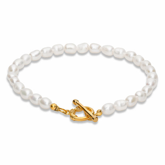 Toggle Clasp Pearl Bracelet on white background