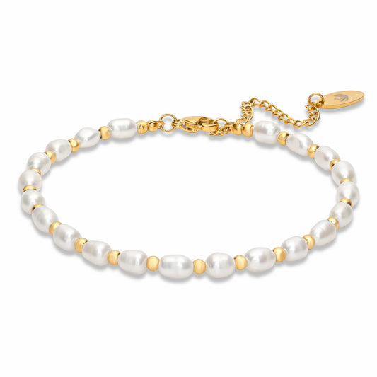 Gold Bead Pearl Bracelet on white background
