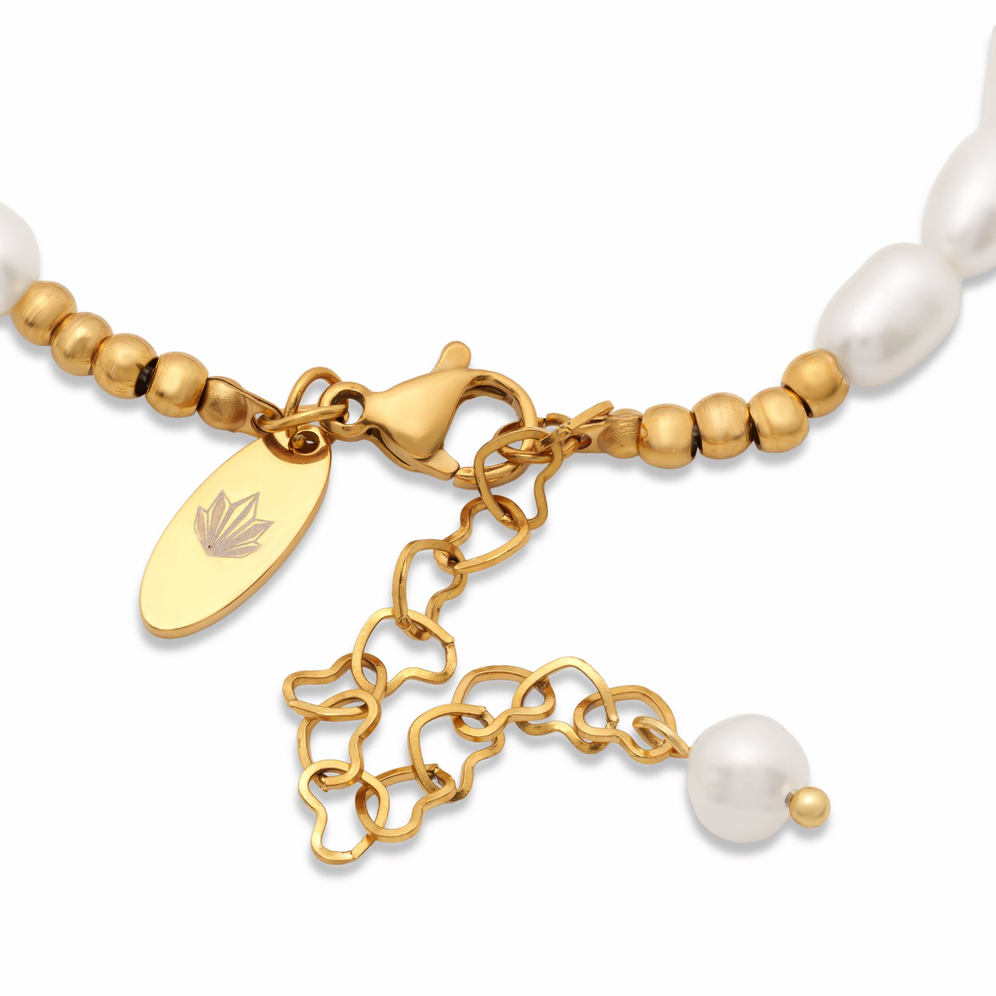 Lily of the Valley Pearl Necklace clasp part with extender and Crysttal logo tag