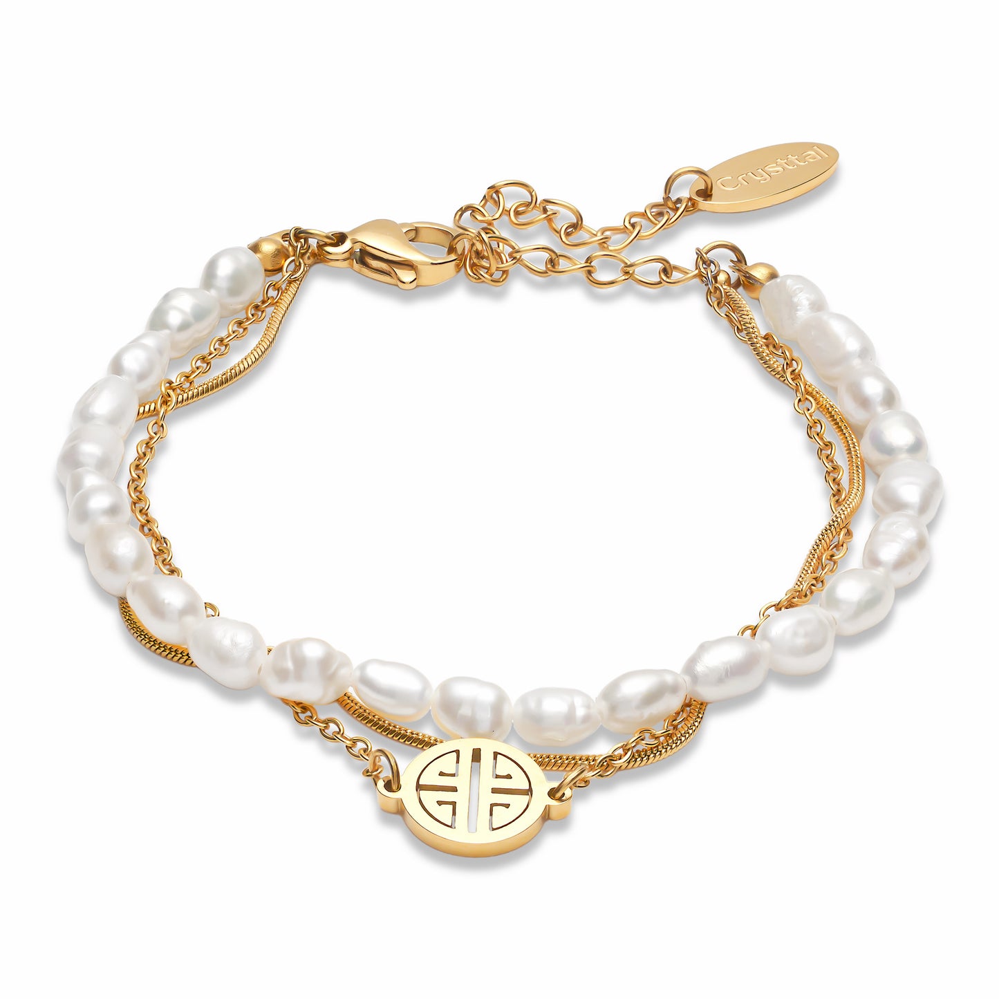 Lucky Pendant Pearl Bracelet on white background