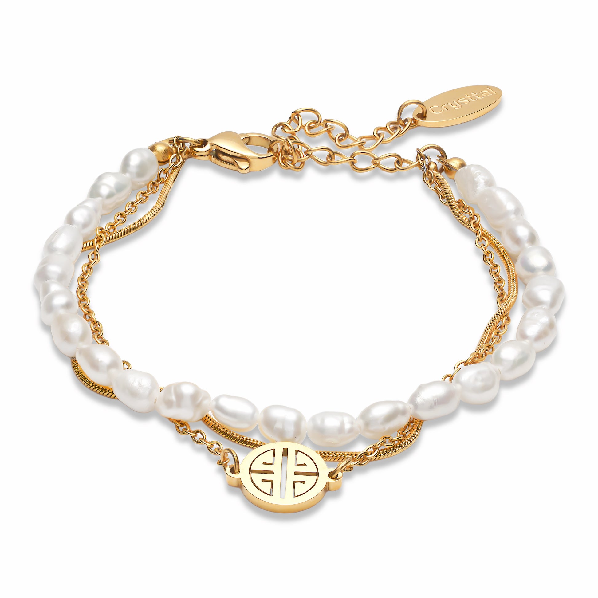 Lucky Pendant Pearl Bracelet on white background