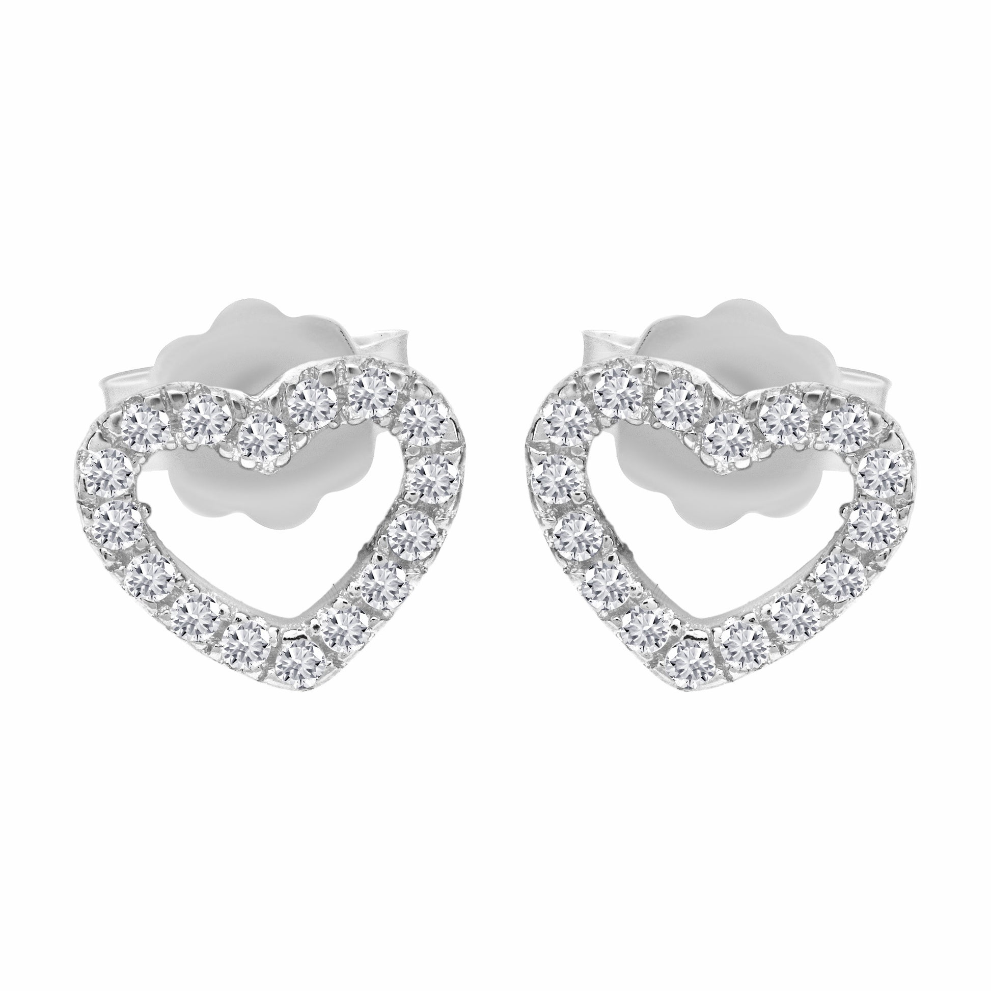Love Heart Silver Earrings on white background