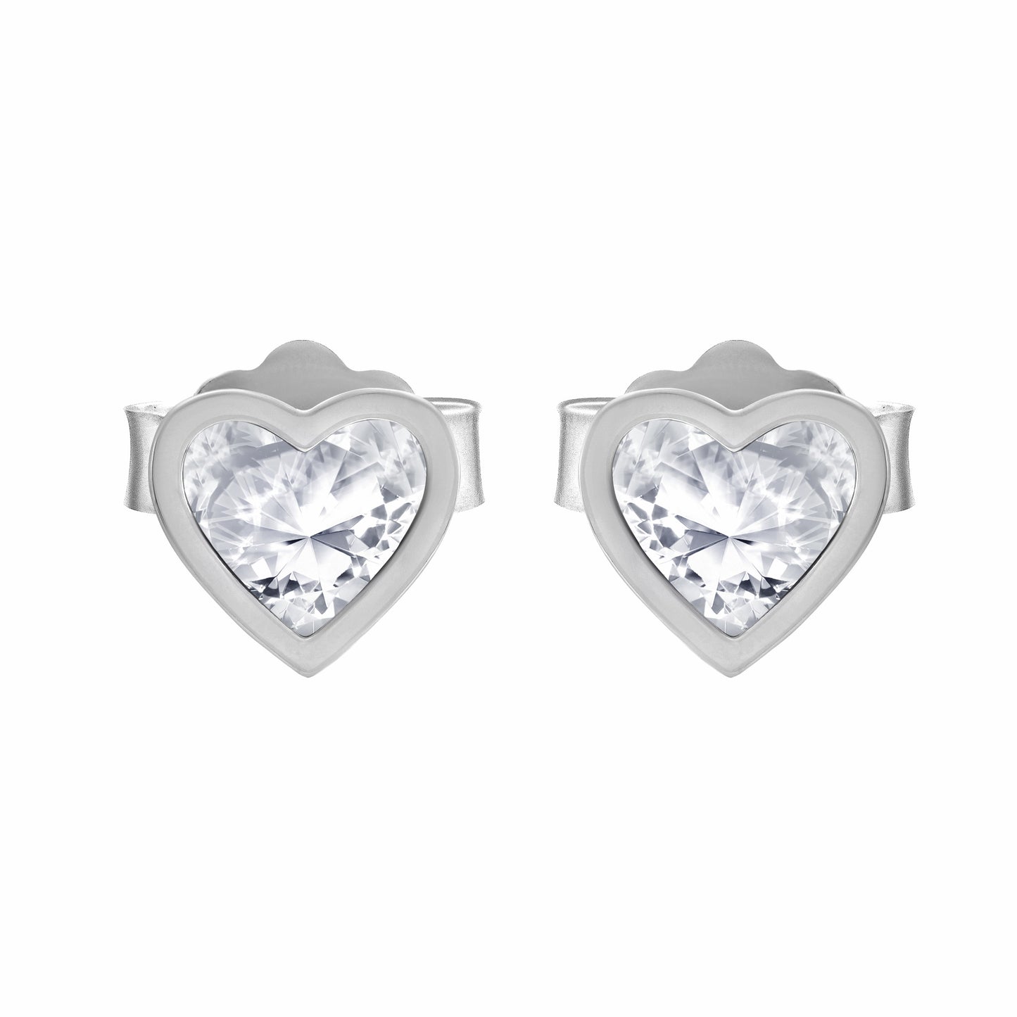 Heart Shape Silver Earrings on white background