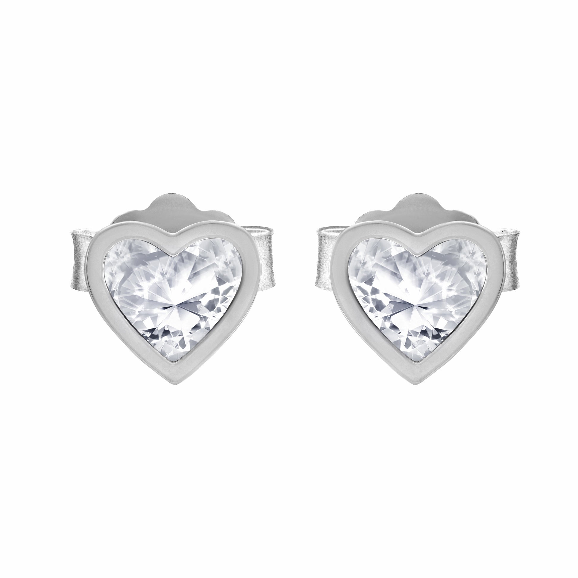 Heart Shape Silver Earrings on white background
