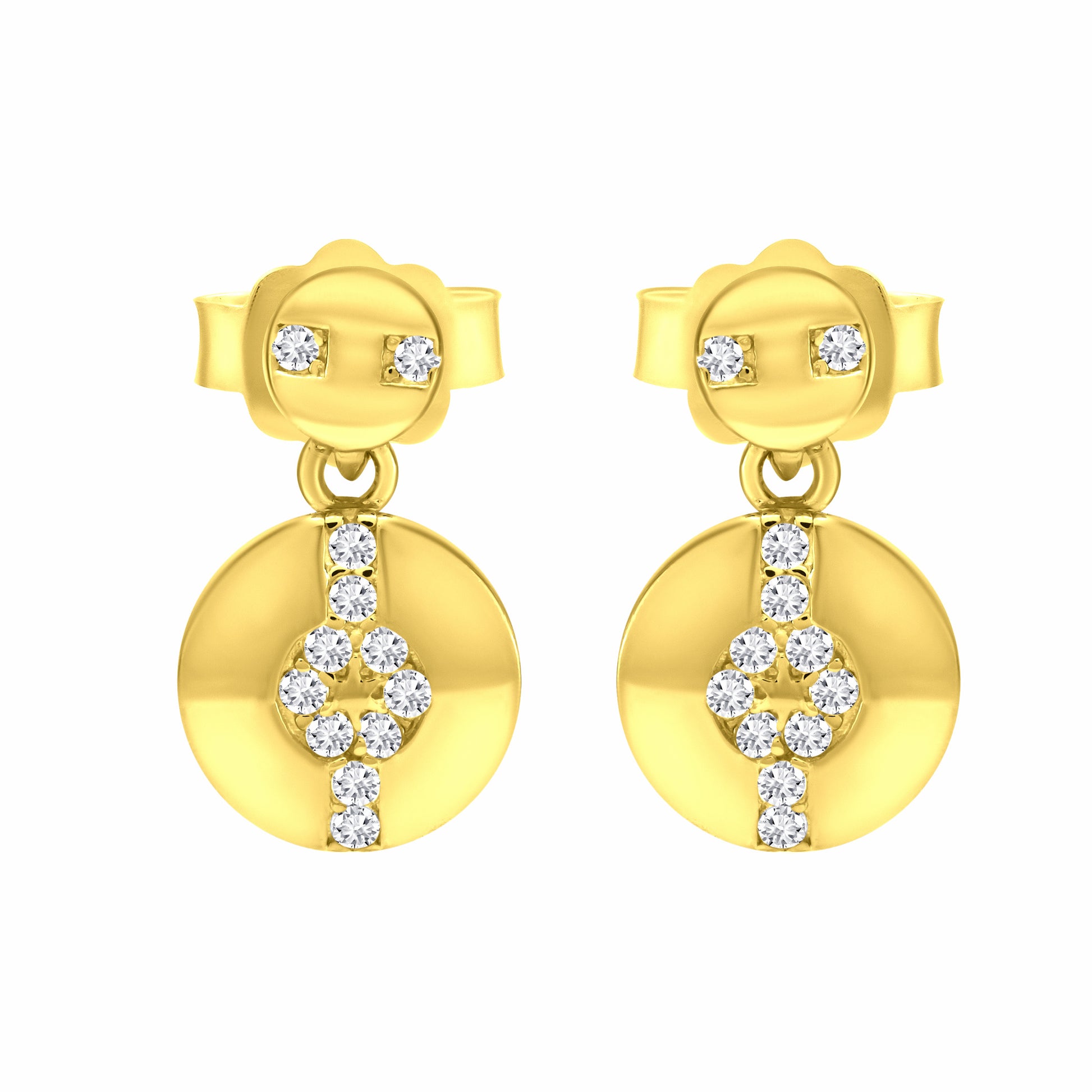 Hypnotic Solar Gold Earrings on white background