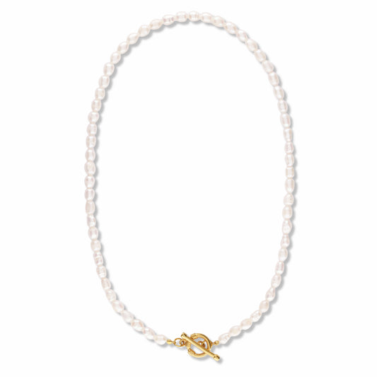 Toggle Clasp Pearl Choker Necklace on white background