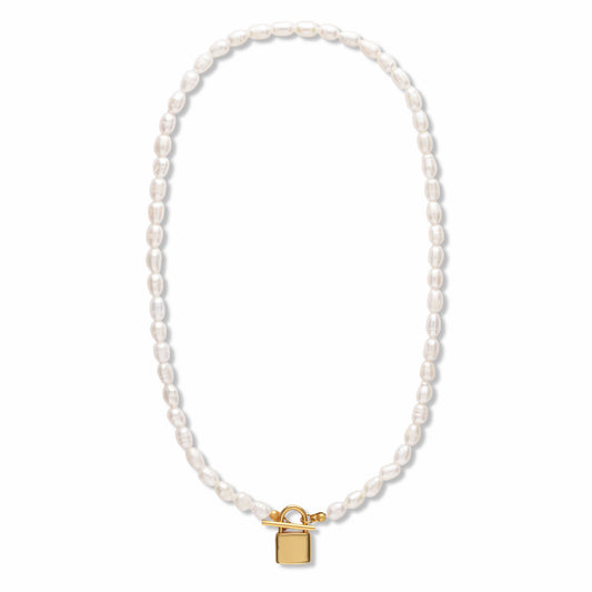 Padlock Pearl Necklace on white background
