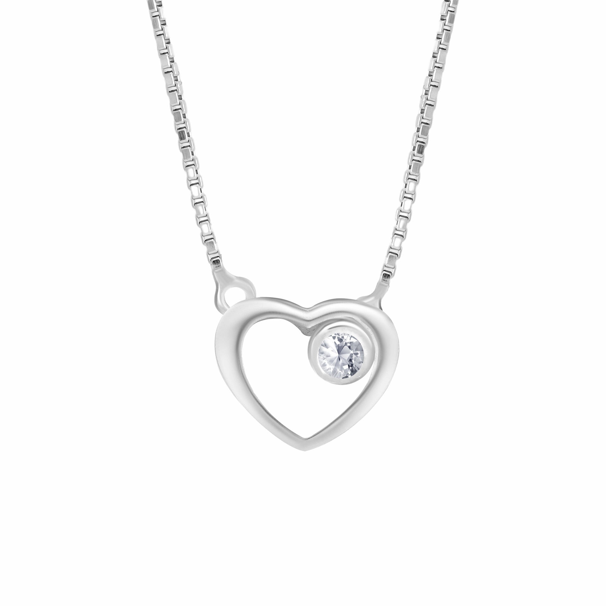 Heart Shape Silver Necklace on white background