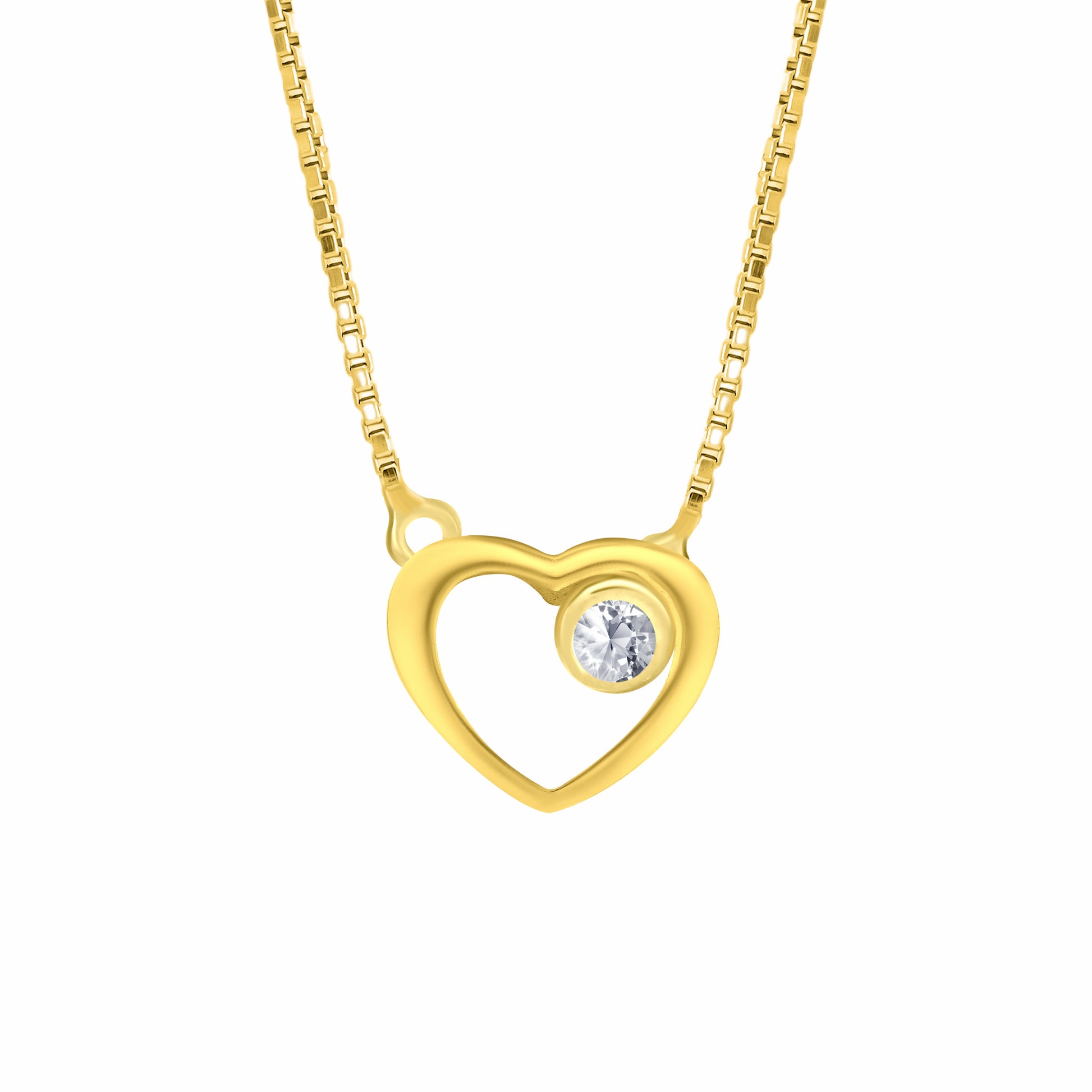 Heart Shape Gold Necklace on white background