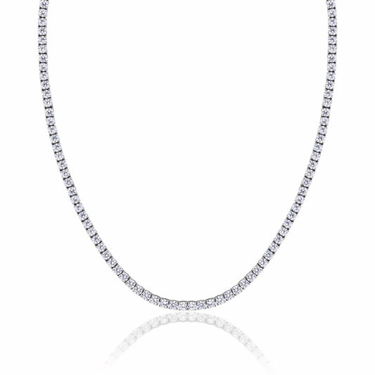 Tennis Silver Necklace 3mm Round Cut Cubic Zirconia crystals on a white background.