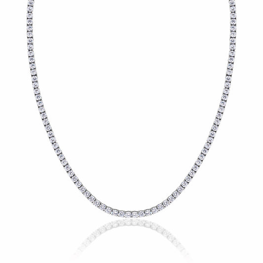 Tennis Silver Necklace 3mm Round Cut Cubic Zirconia crystals on a white background.