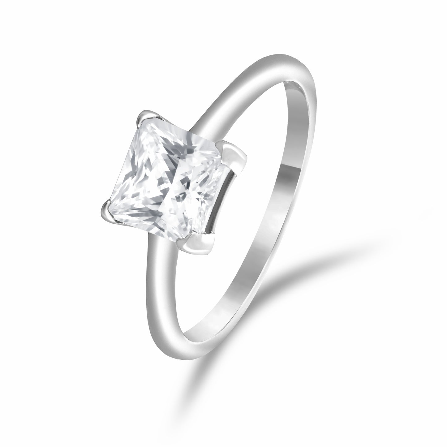 Princess Cut Silver Ring on white background